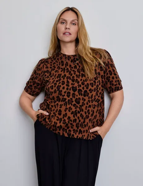 Live Unlimited London Cotton Rich Animal Print Jumper Brown
