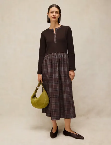 White Stuff Dakota Jersey Collared Neck Midi Tea Dress Brown Mix