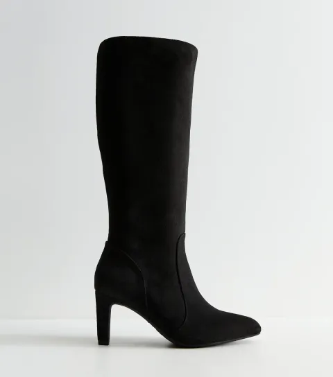 New Look Women's Black Faux Suede Knee High Boots Vegan