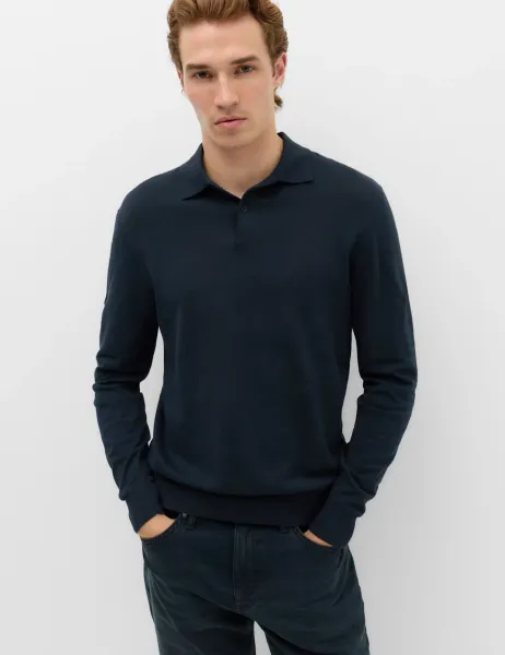 Marks & Spencer Pure Cotton Regular Fit Knitted Polo Shirt Navy