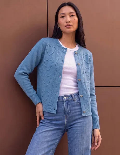Roman Heart Stitch Cardigan Blue Mix