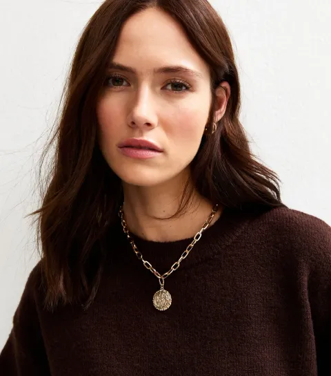 Gold Tone Coin Chain Link Necklace