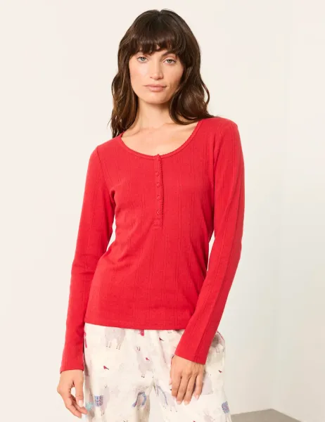 FatFace Pure Cotton Henley Pyjama Top Red