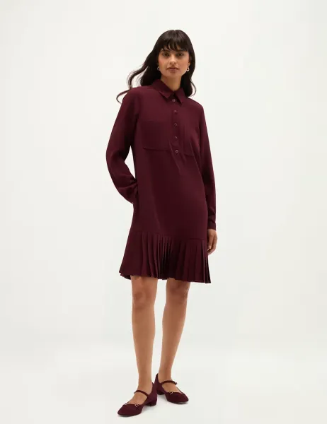Hobbs Button Front Knee Length Shirt Dress Purple