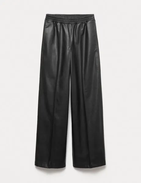 Marks & Spencer Faux Leather Wide Leg Trousers Black