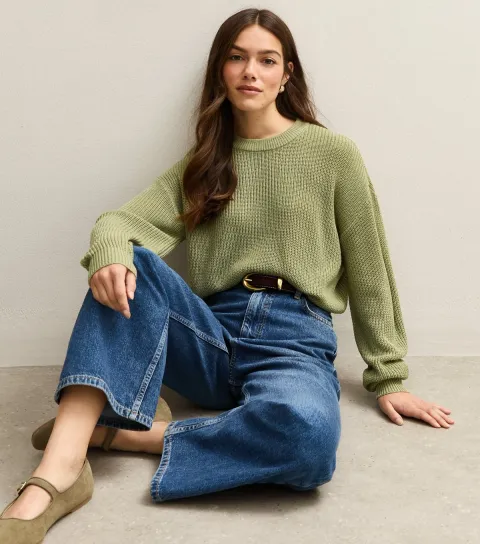 Women's Petite Light Green Knitted Meet-The-Jean Jumper