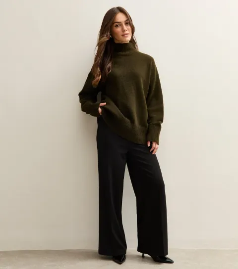 Women's Petite Black Wide Leg Trousers