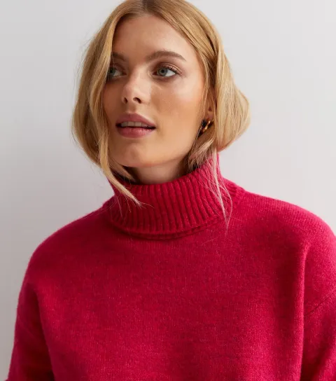 Women's Deep Pink Roll Neck Jumper