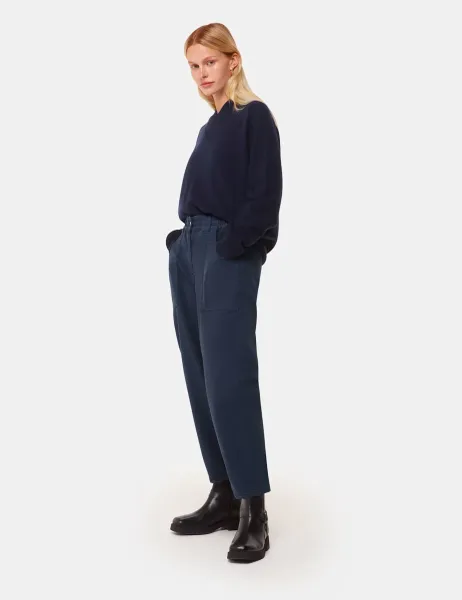 Whistles Tessa Cotton Rich Straight Leg Trousers Navy