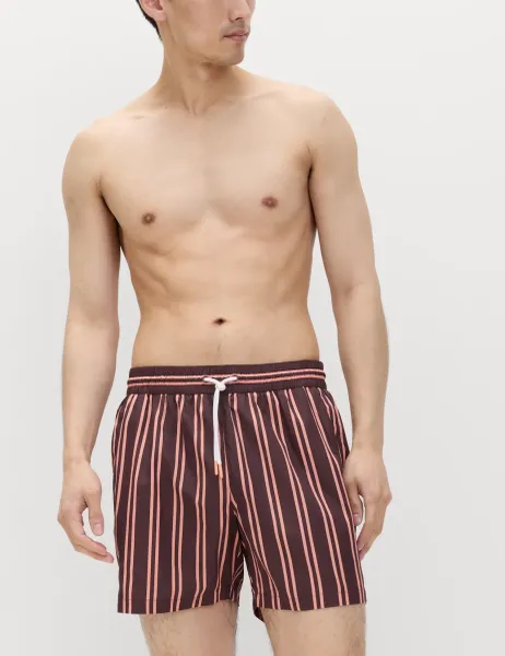 Marks & Spencer Quick Dry Striped Swim Shorts Chestnut