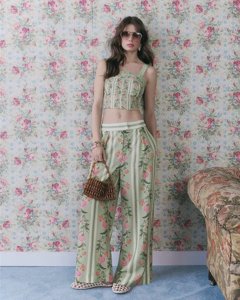 River Island Floral High Waisted Wide Leg Trousers