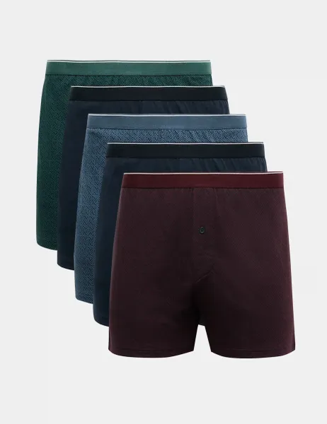 Marks & Spencer 5pk Pure Cotton Geometric Boxers Navy Mix