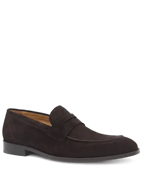 Wide Fit Leather Penny Loafers Dark Brown