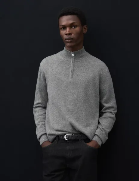 Autograph Pure Cashmere Half Zip Jumper Medium Grey
