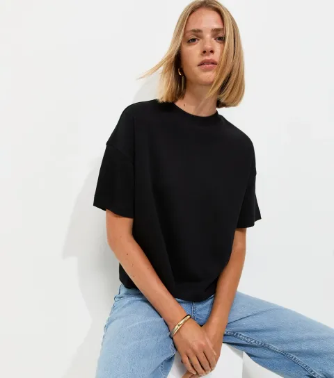 Women's Premium Black Heavyweight Cotton Boxy Fit T-Shirt