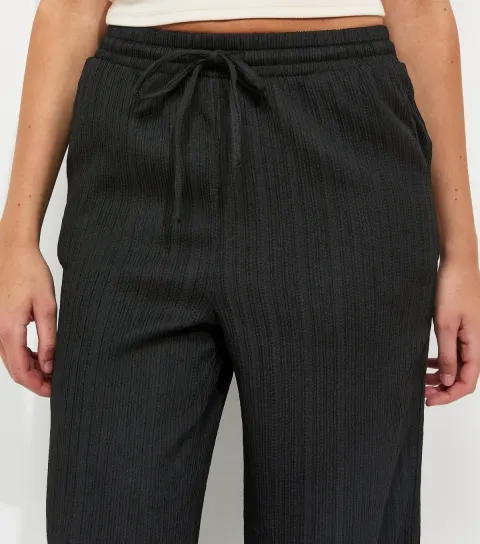 Women's Tall Black Crinkle Texture Wide Leg Jersey Trousers