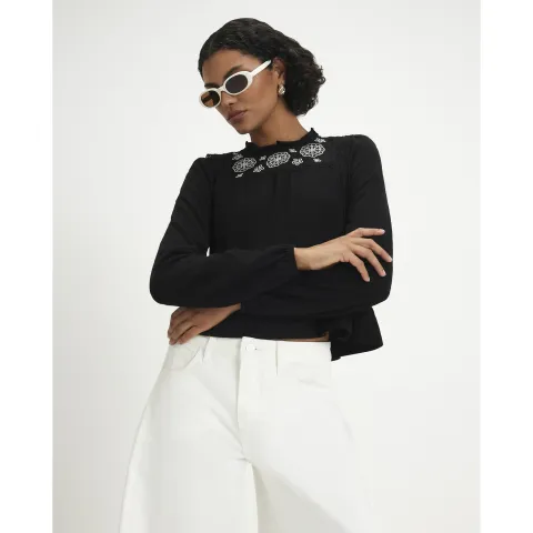 River Island Long Sleeve Floral Broderie Top