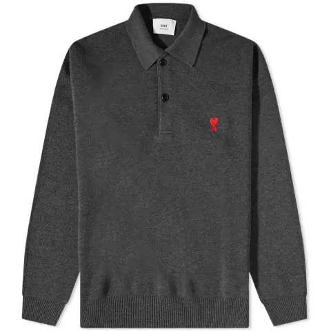 AMI Long Sleeve Small A Heart Knit Polo