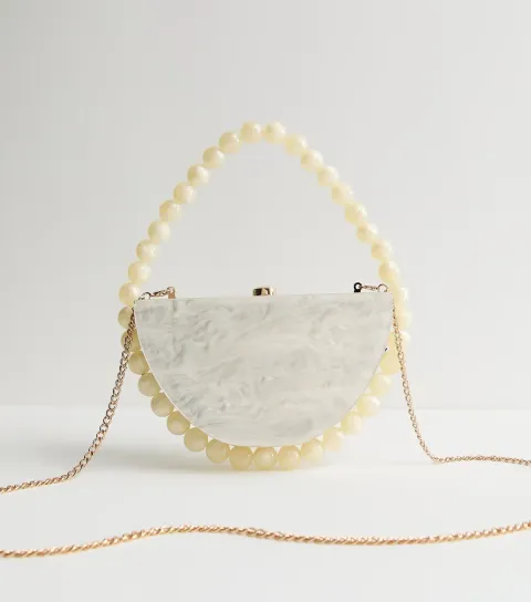 Cream Pearl Effect Box Clutch