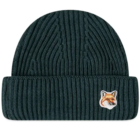 Maison Kitsuné Fox Head Patch Ribbed Beanie