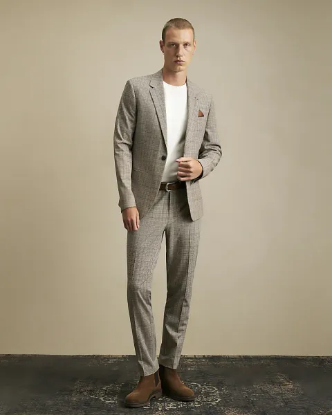 River Island Skinny Fit Check Suit Trousers