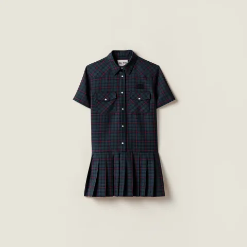 Pleated plaid mini-dress