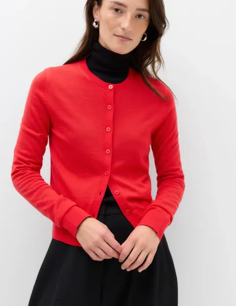 Marks & Spencer Pure Merino Wool Crew Neck Cardigan Ruby Red