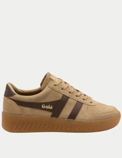 Gola Grandslam Suede Lace Up Platform Trainers Beige Mix