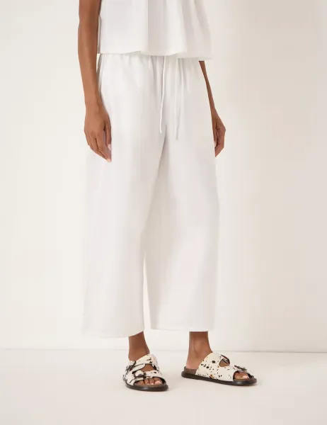 HUSH Pure Cotton Wide Leg Cropped Trousers White
