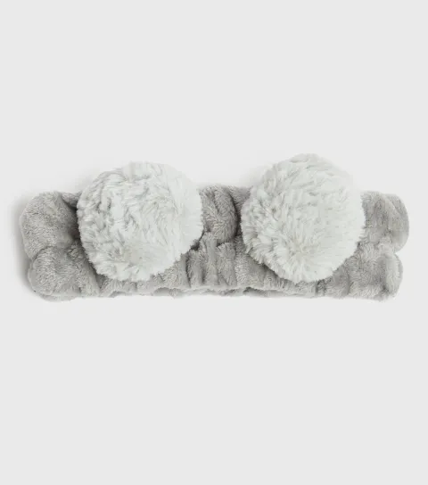 New Look Women's Pale Grey Fluffy Pom Pom Beauty Band