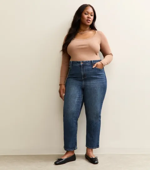 Women's Plus Size Dark Blue Straight Leg Jeans Curves