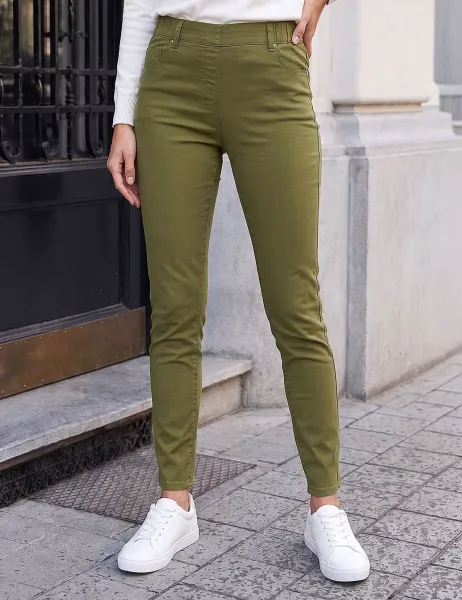 Roman Stretch Denim Elasticated Waist Jeggings Khaki