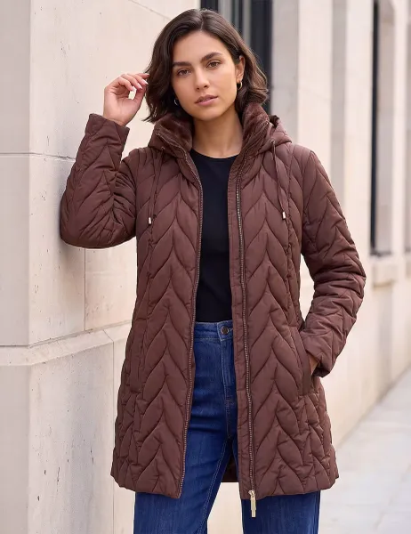 Roman Zig Zag Padded Hooded Coat Chocolate