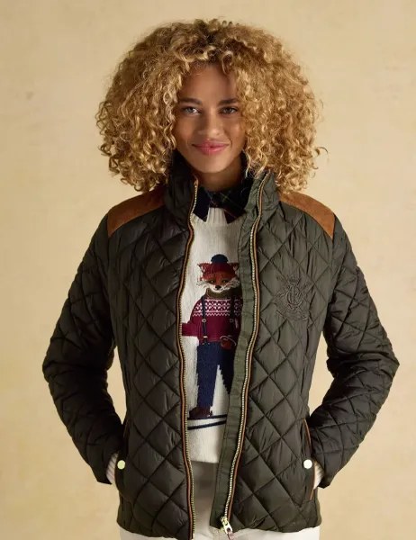 Joules Showerproof Diamond Quilted Coat Khaki