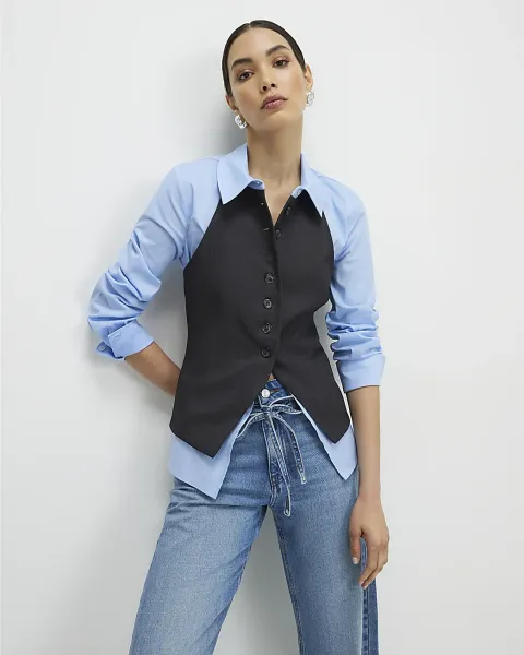 River Island Hybrid Waistcoat Detail Shirt