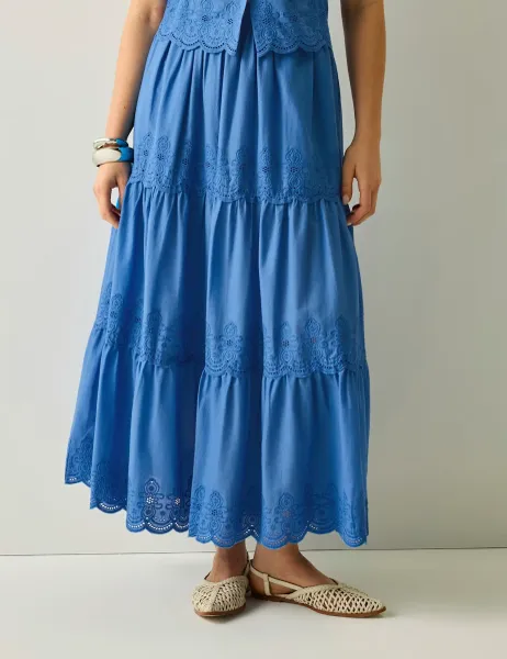 Regatta Deiana Pure Cotton Broderie Midi Tiered Skirt Light Blue