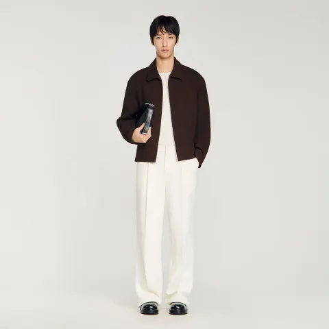 Waffled regular collar zip jacket