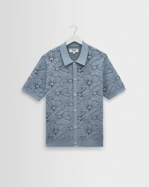 Tellaro - Light Blue Flower Jacquard Shirt