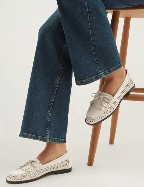 Hobbs Leather Flat Loafers Beige