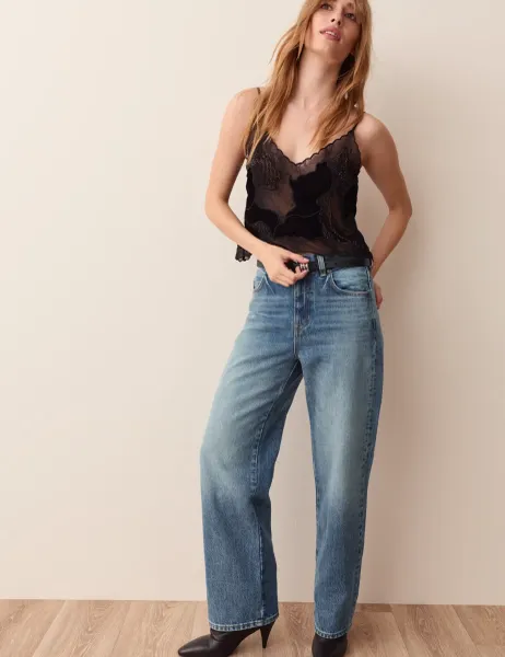 Per Una Distressed Mid Rise Straight Leg Jean Medium Indigo