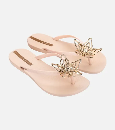 Women's Beige Maxi Flower Flip Flops