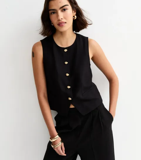 Women's Black Shell Button Waistcoat