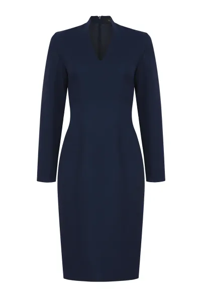 Long-Sleeve Shift Style Dress in Navy - Emma