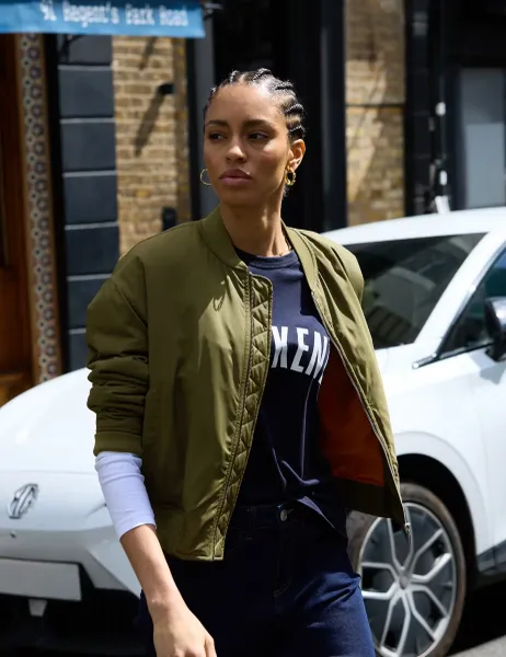 BAUKJEN Padded Relaxed Cropped Bomber Jacket Khaki