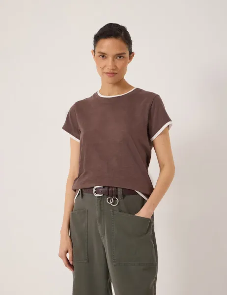 HUSH Pure Cotton Double Layer Slim Fit T-Shirt Brown