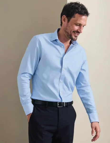 Charles Tyrwhitt Non Iron Regular Fit Pure Cotton Textured Shirt Blue