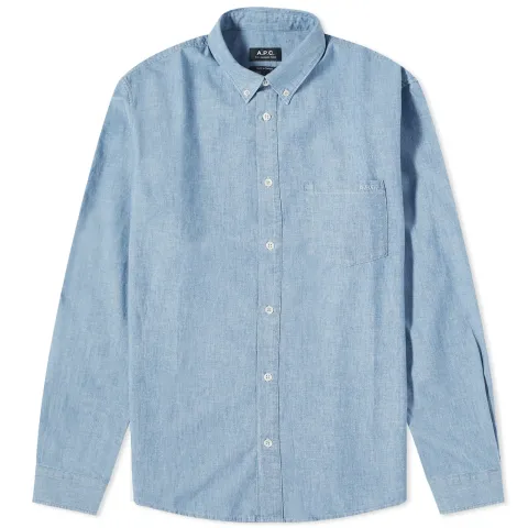 A.P.C. Eduoard Logo Chambray Button Down Shirt