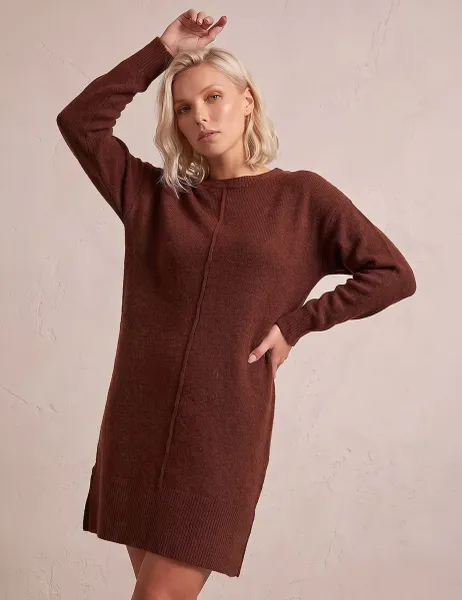 Roman Petite Knitted Pintuck Knee Length Shift Dress Orange Mix