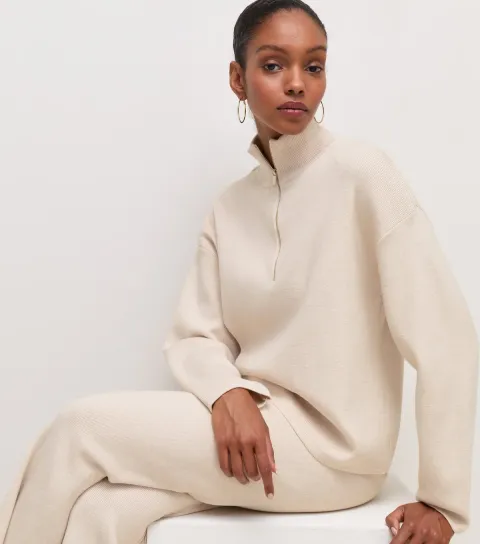 New Look Women's Cream Knitted Half Zip Jumper