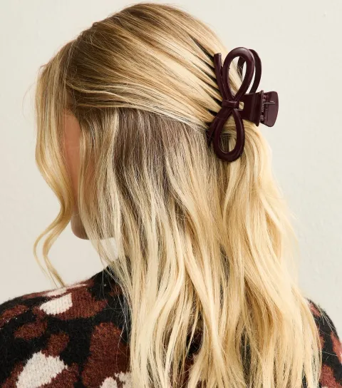 Burgundy Shiny Bow Hair Clip
